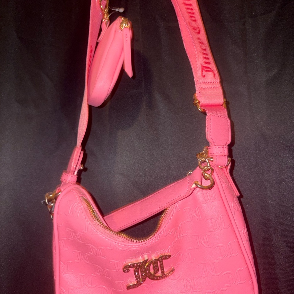 Juicy Couture Hot Pink Embossed Crossbody with Gold Hardware